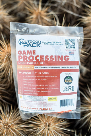 DISPOSABLE GAME PROCESSING KIT 3"OUTDOOR EDGE DROP POINT BLADE  WITHOUT GAME BAGS