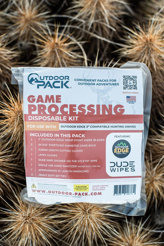 DISPOSABLE GAME PROCESSING KIT FOR OUTDOOR EDGE 3" DROP POINT WITH GAME BAGS