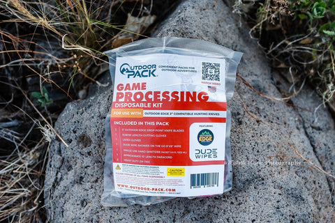 DISPOSABLE GAME PROCESSING KIT 3"OUTDOOR EDGE DROP POINT BLADE  WITHOUT GAME BAGS