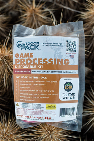 DISPOSABLE GAME PROCESSING KIT 3.5"OUTDOOR EDGE DROP POINT BLADE  WITHOUT GAME BAGS
